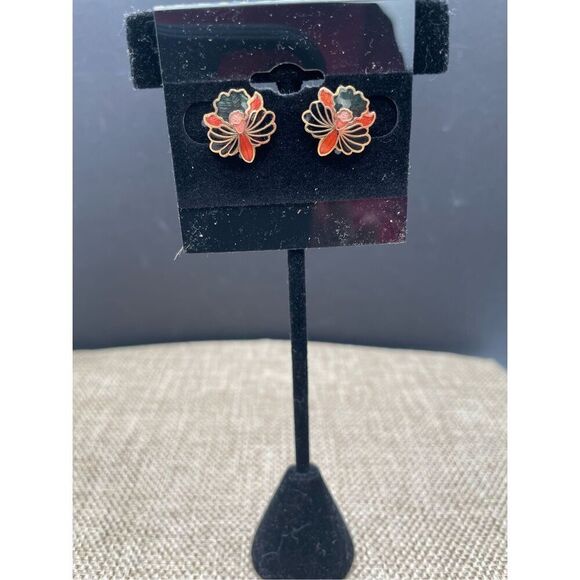 Bundle of Two Vintage Cloisonné Orchid Flower Dangling Earrings - Picture 8 of 8